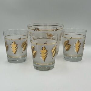 Vintage Libbey Starlyte Golden Foliage Small Ice Bowl & 3 Rock Glasses
